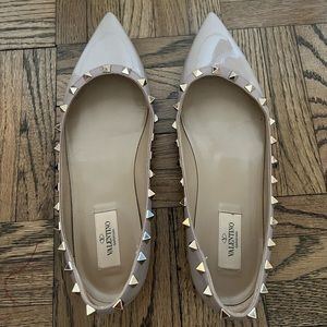 Beige Valentino Rockstud Flats